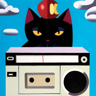 Composition with a black cat