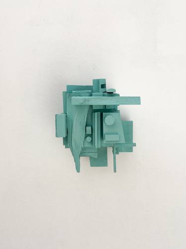 Abstract Blue Wood Sculpture