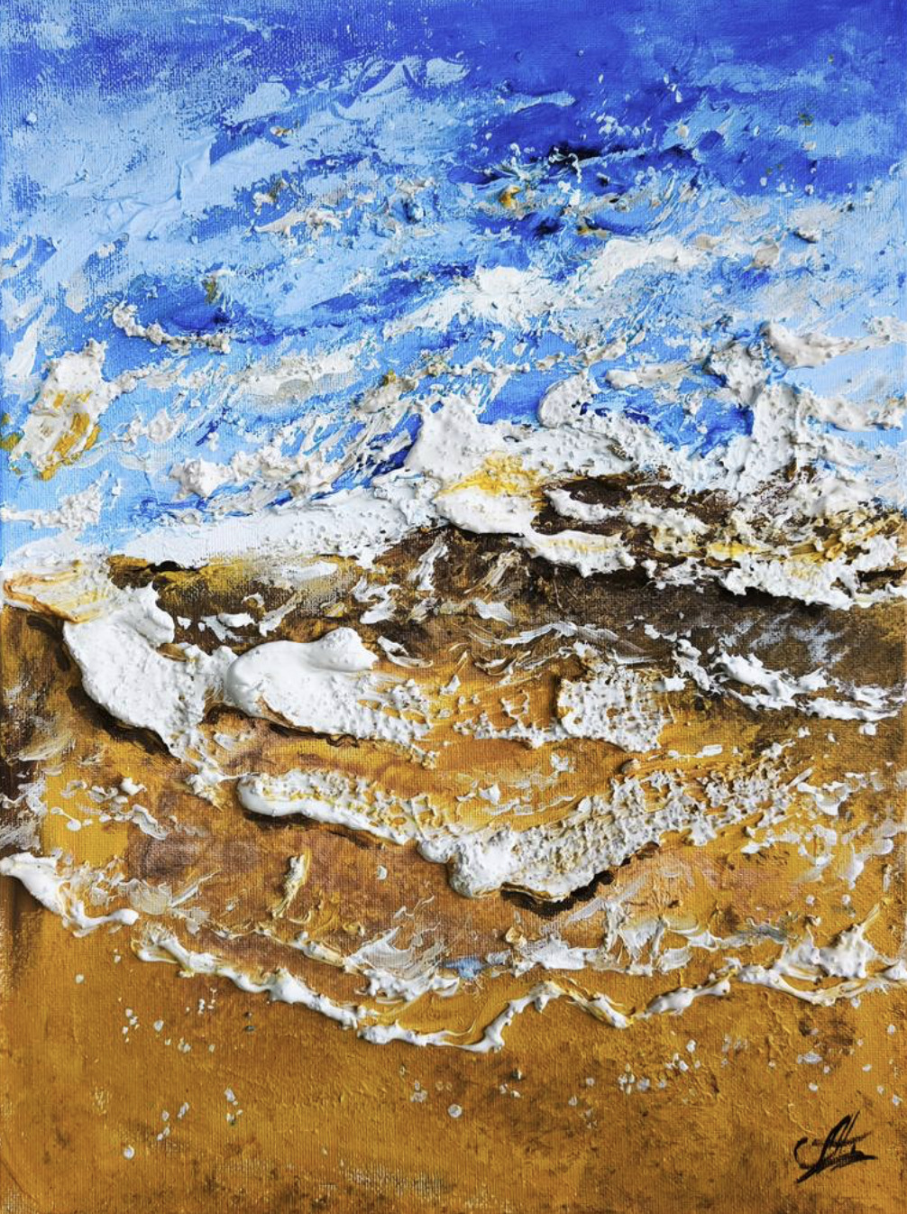 Golden Shoreline and Crashing Waves