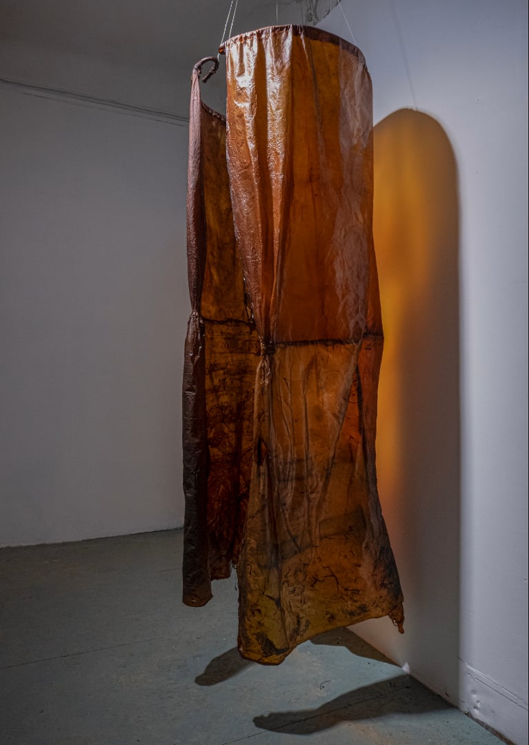 Kombucha leather changing cabin sculpture