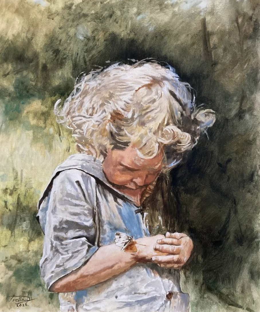 Little girl looking at a butterfly