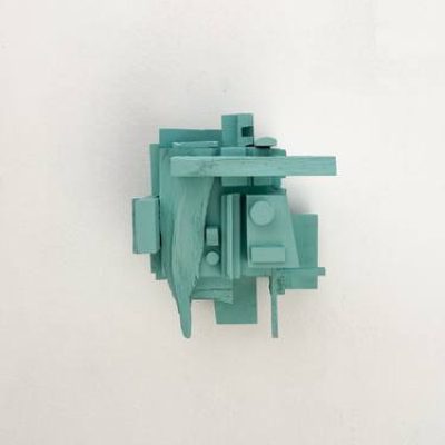 Abstract Blue Wood Sculpture