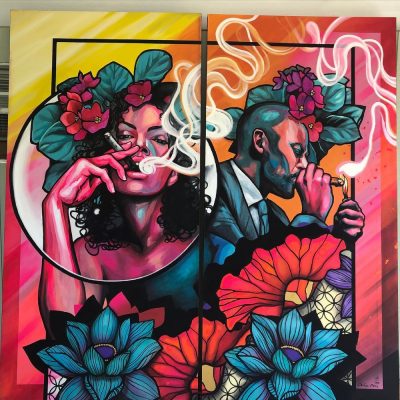 Diptych Painting for Local Cigar Lounge