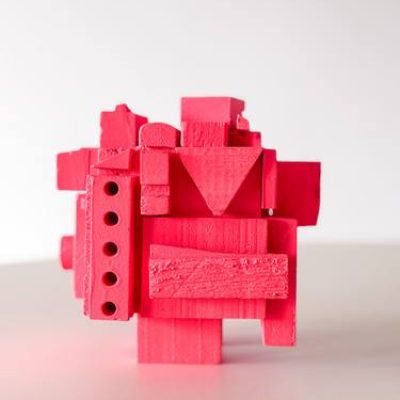 Fluorescent Red Abstract Sculpture