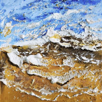 Golden Shoreline and Crashing Waves