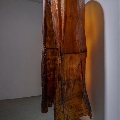 Kombucha leather changing cabin sculpture