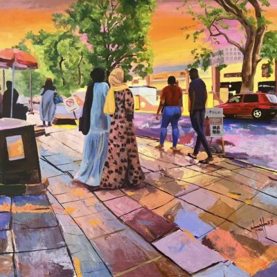 Landscape painting of a view of the ABU social center