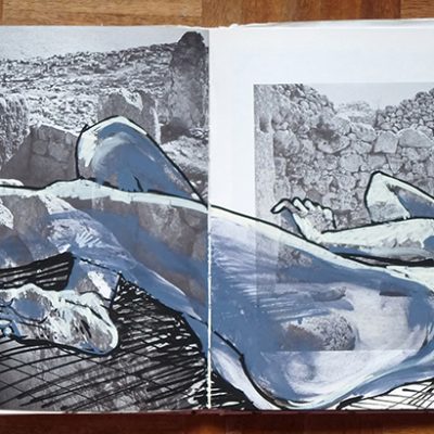 Life sketch over pages of The Megalithic Monuments recycled charity shop find book