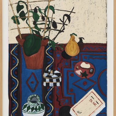 Nature morte plante livre boites et cailloux sur tapis