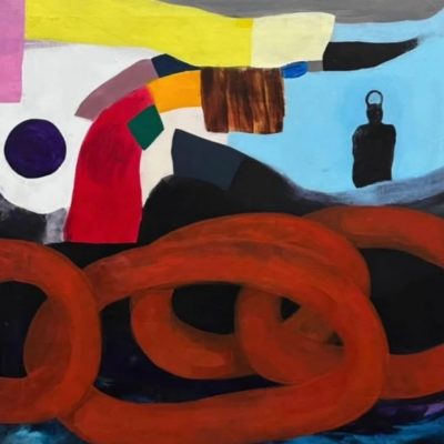 Orange wave with black figure